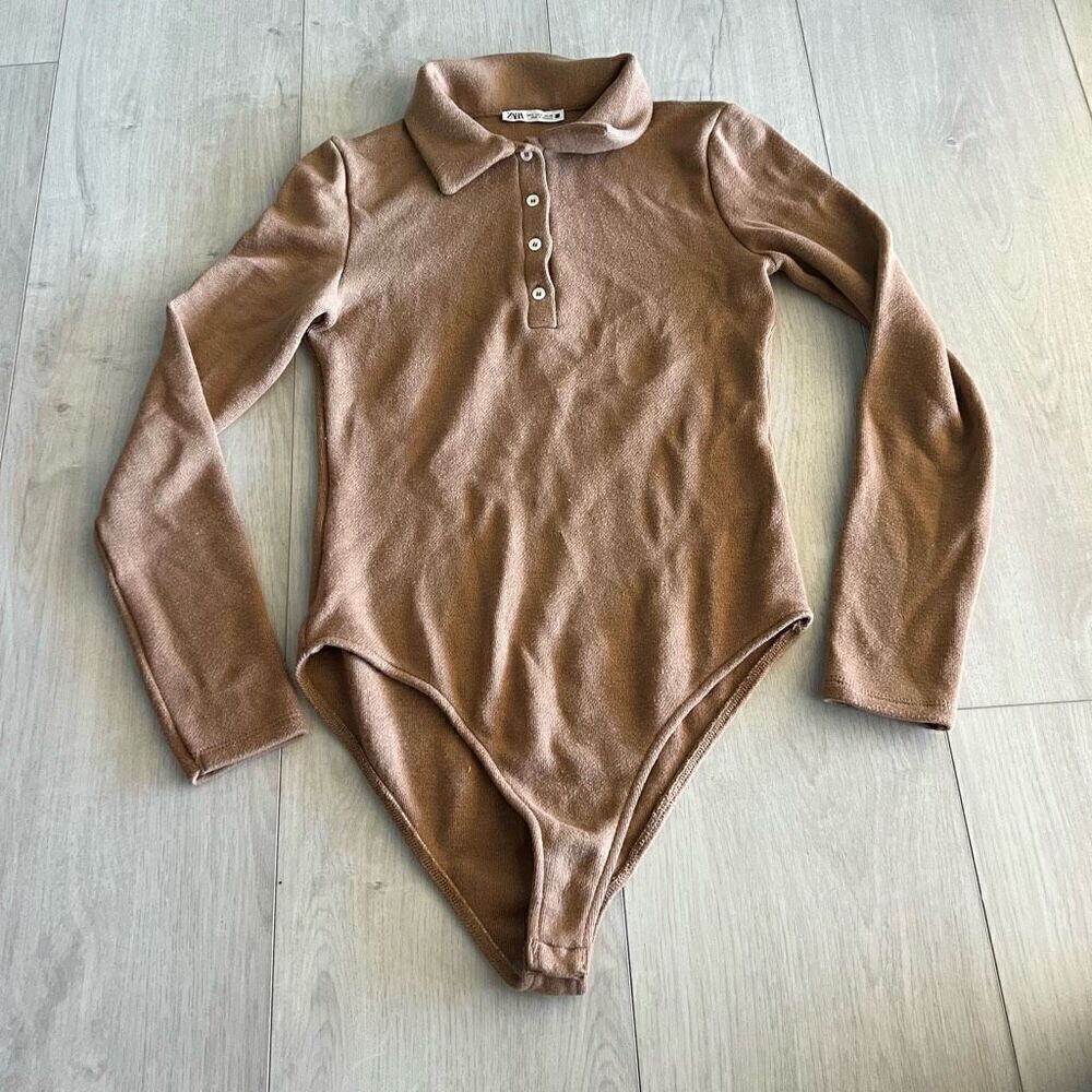 ZARA Polo collar bodysuit Brown Size S